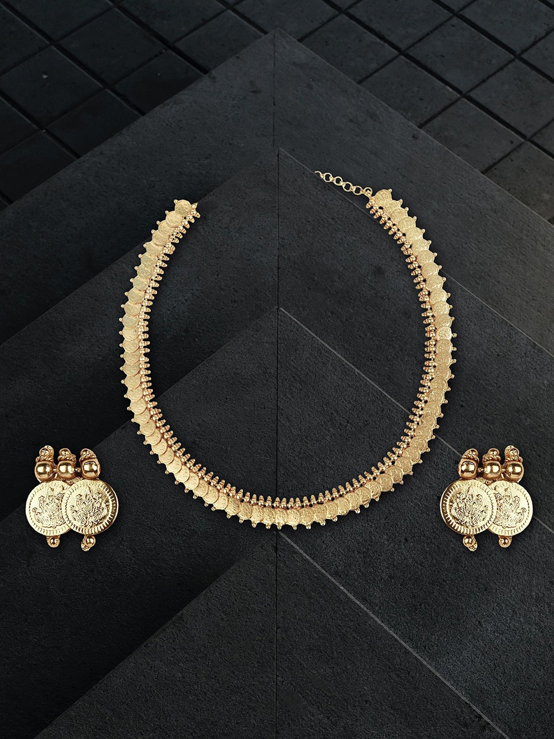 

Adwitiya Collection Gold-Plated Temple Coin Jewellery Set
