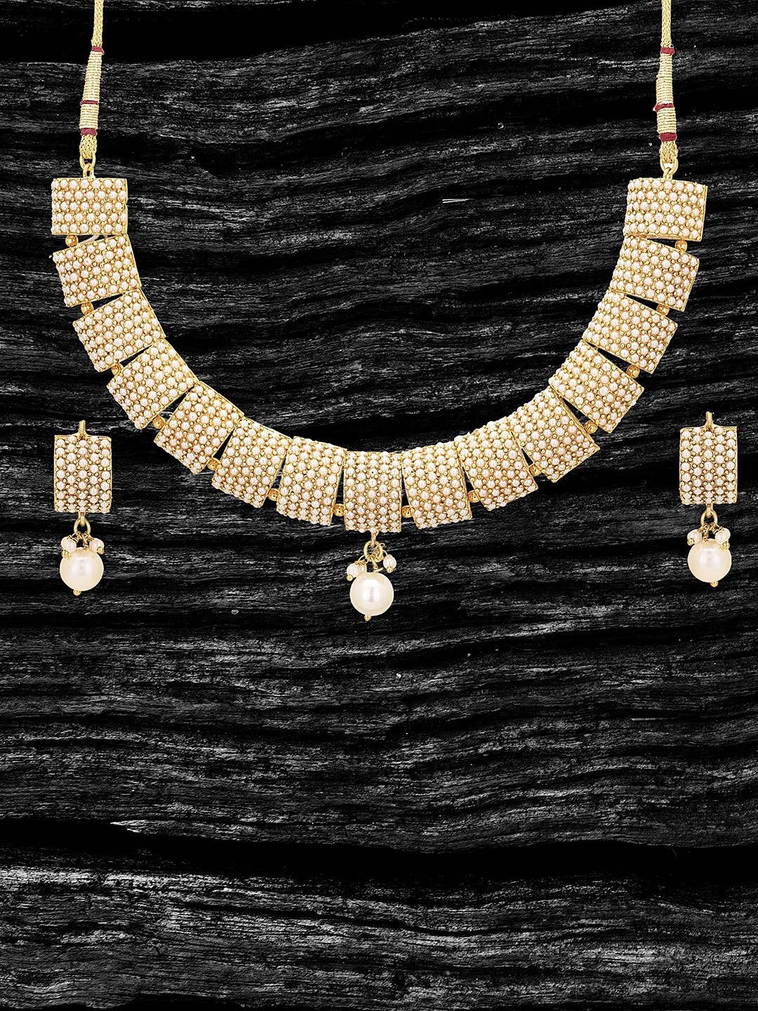 

Adwitiya Collection Gold-Plated Pearl-Studded Jewellery Set