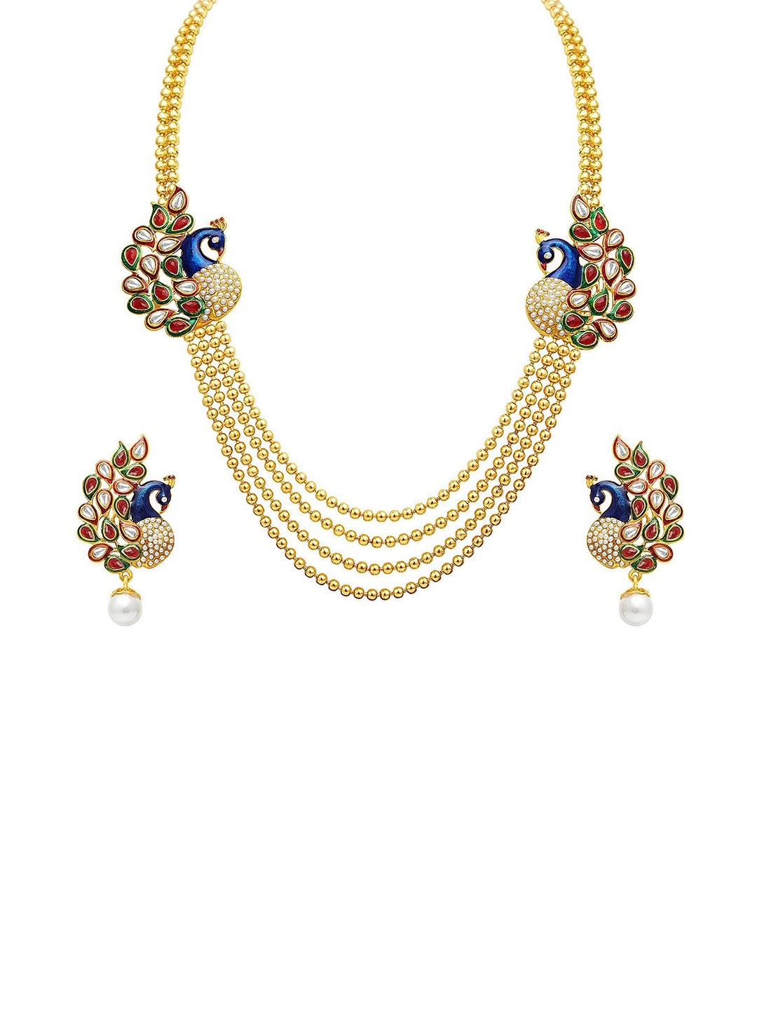 

Adwitiya Collection Gold-Plated Stones-Studded & Beaded Jewellery Set