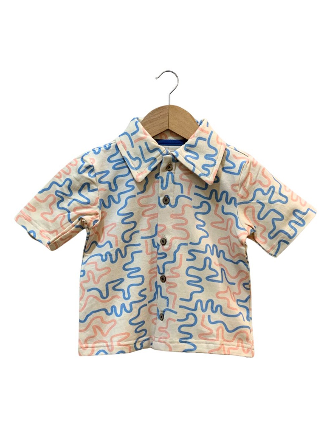 

BAESD Boys Abstract Printed Polo Collar Organic Cotton T-shirt, Cream