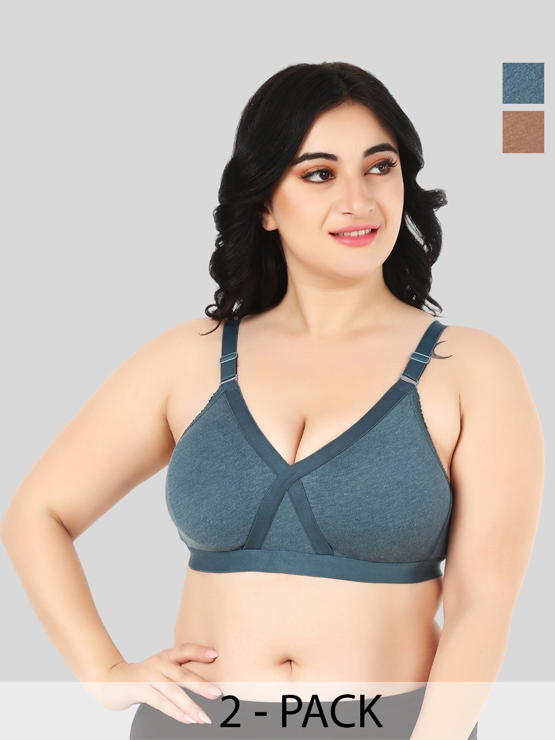 

FUNAHME Pack Of 2 Full Coverage Bra, Blue