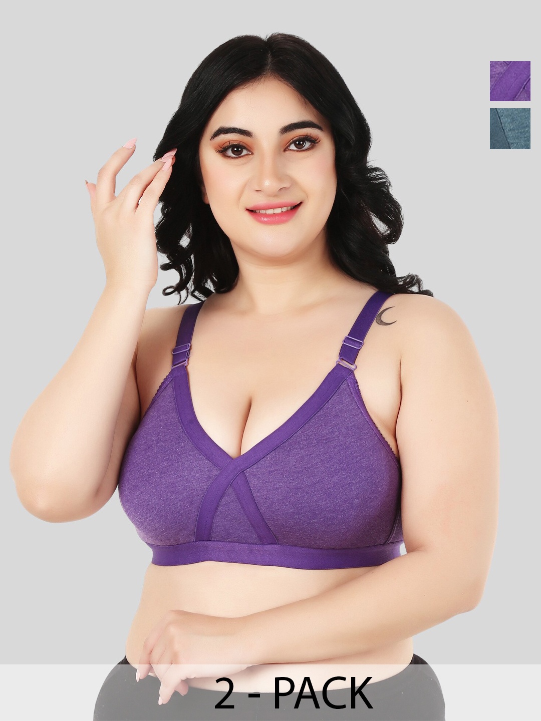 

FUNAHME Pack Of 2 Full Coverage Bra, Purple