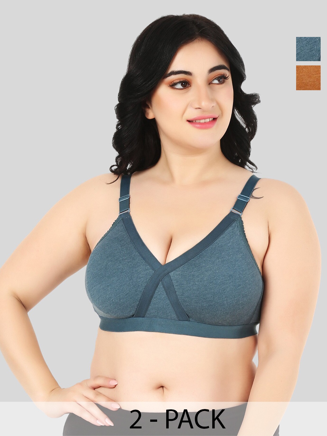 

FUNAHME Pack Of 2 Full Coverage Bra, Blue