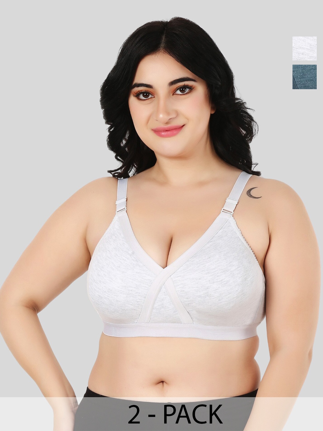 

FUNAHME Pack Of 2 Medium Coverage T-shirt Bra With All Day Comfort, Blue