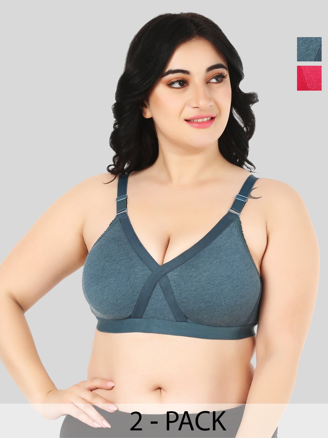 

FUNAHME Pack Of 2 Full Coverage Bra, Blue