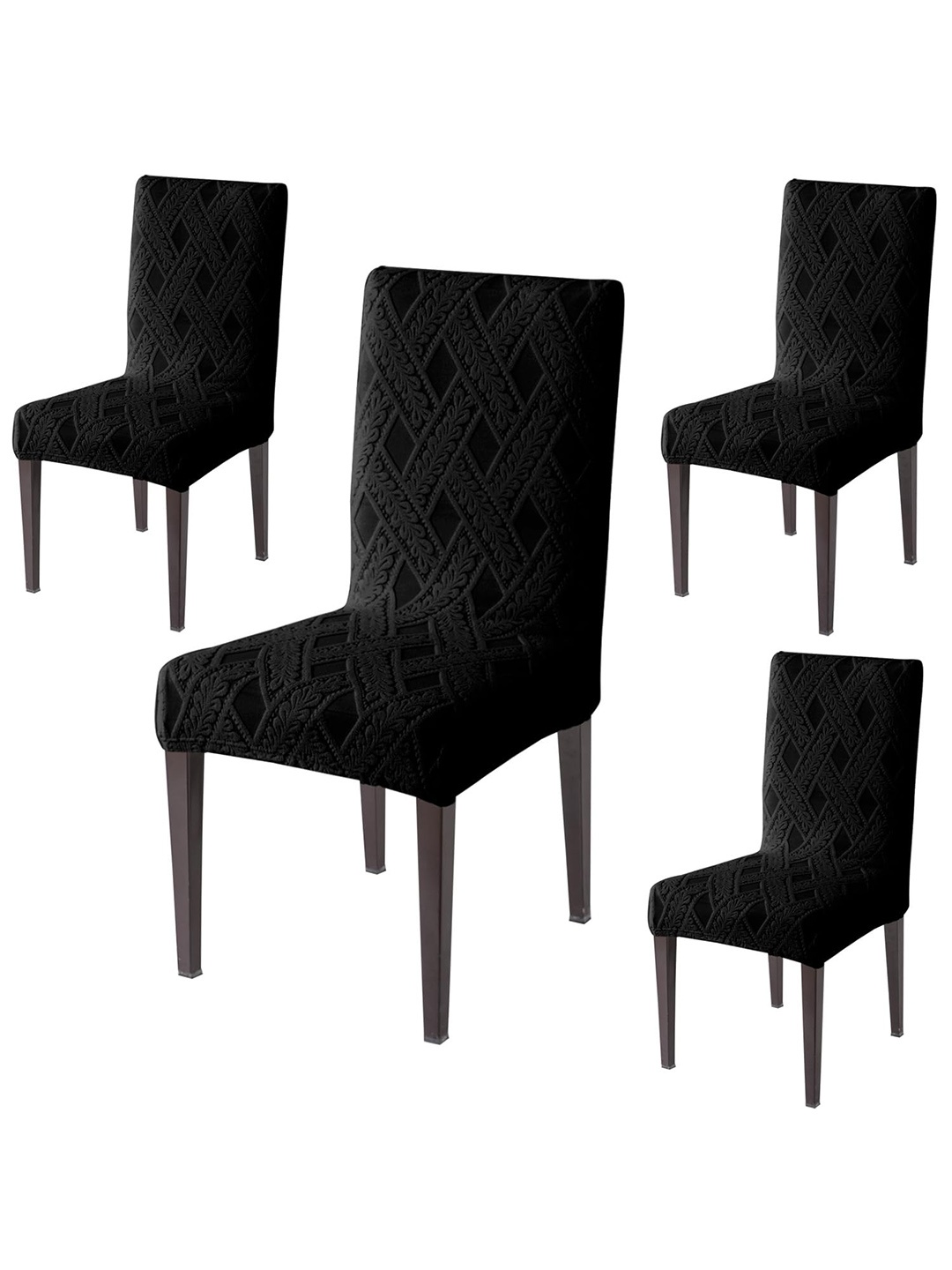 

HOKIPO Black 4 Pieces Textured Jacquard 190 GSM Chair Covers