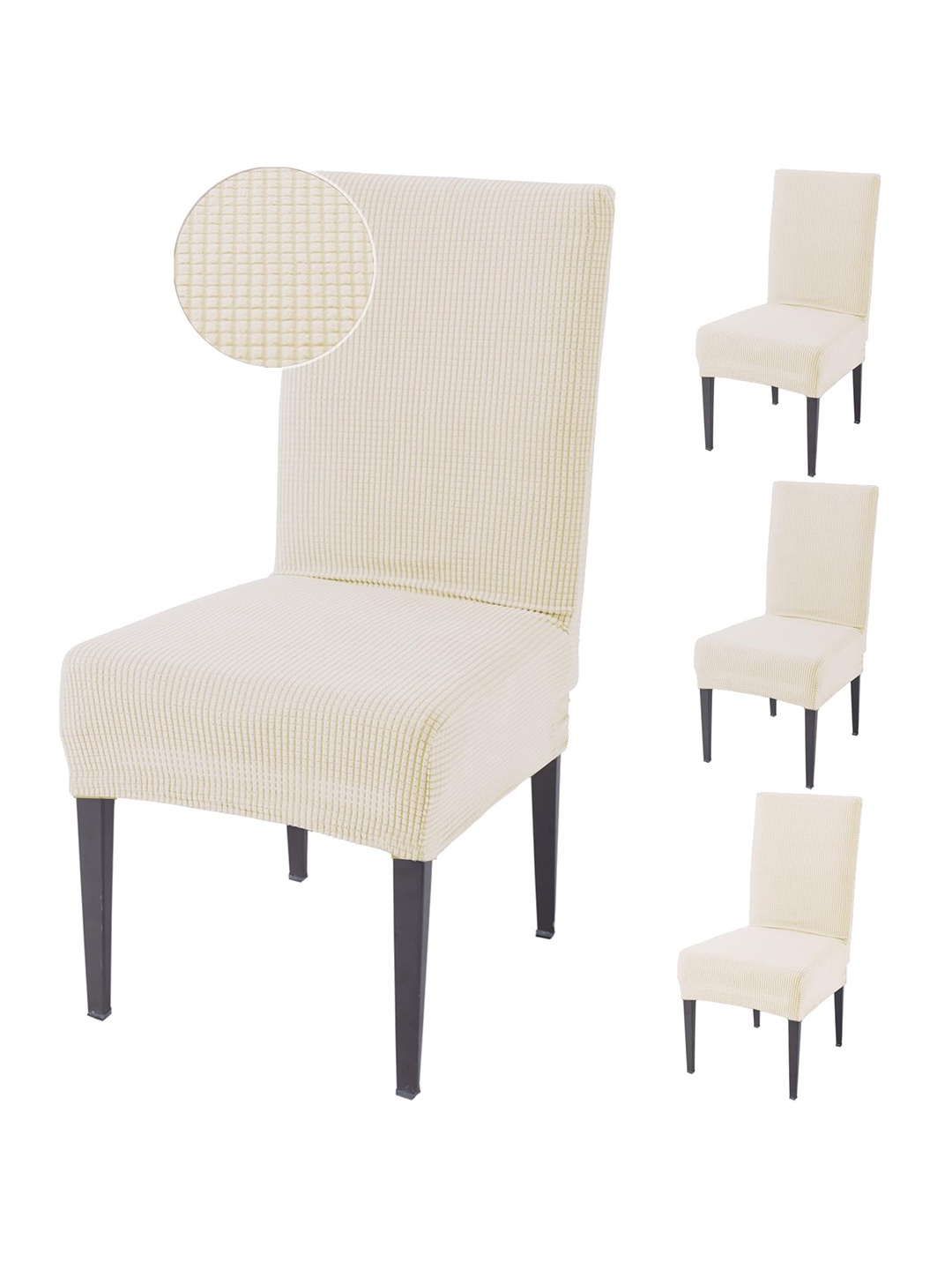 

HOKIPO Cream Coloured 4 Pieces Textured 200 GSM Jacquard Chair Covers