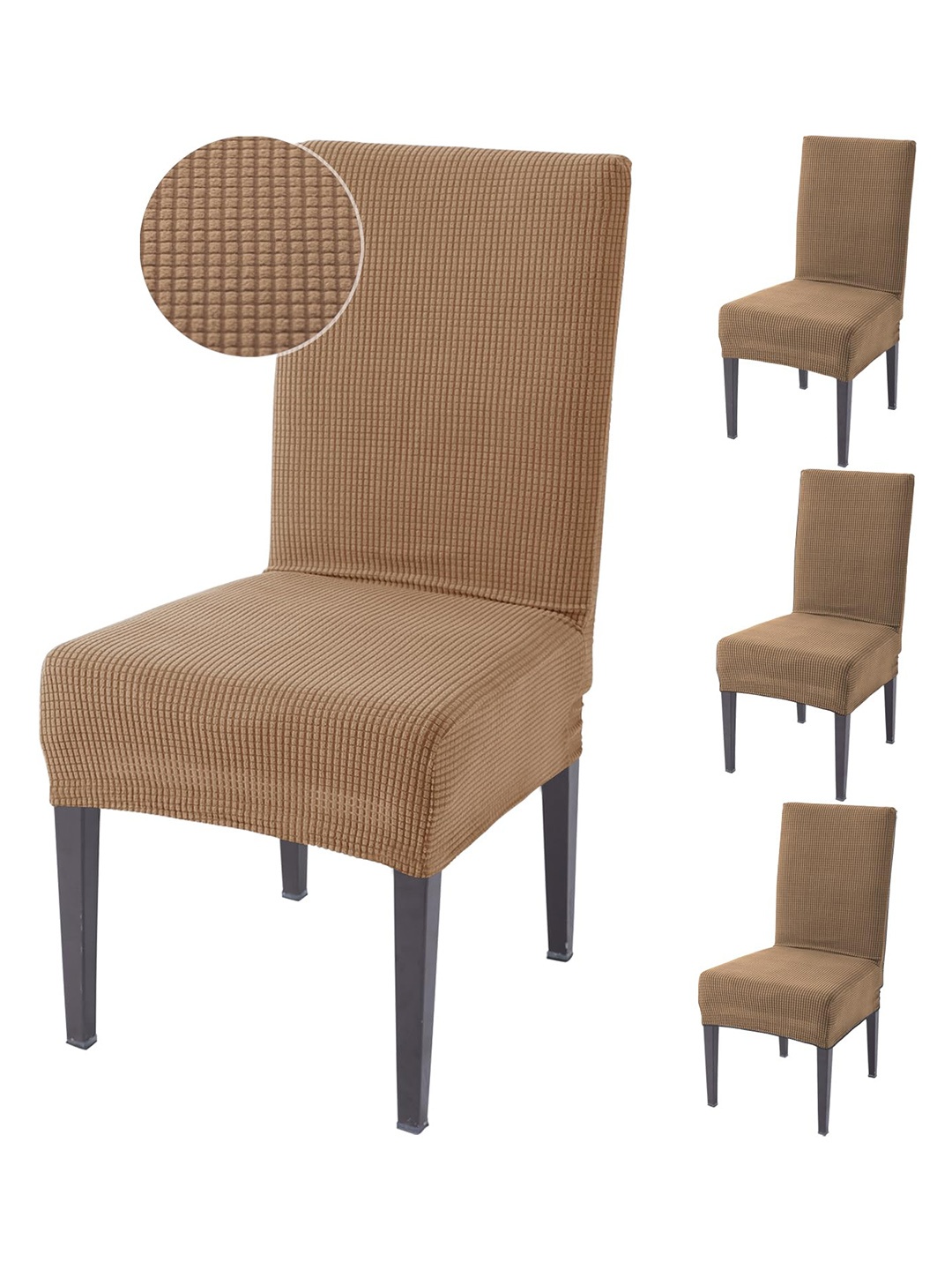 

HOKIPO 4 Pcs Brown Jacquard Stretchable Chair Covers