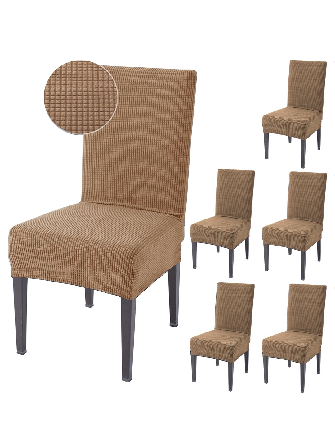 

HOKIPO 6 Pcs Brown Jacquard Stretchable Chair Covers