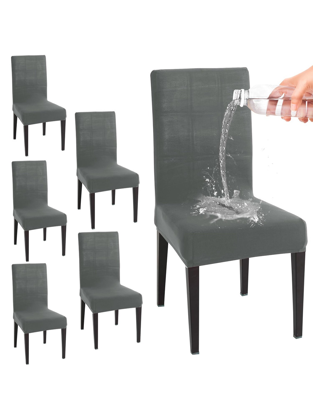

HOKIPO 6 Pcs Grey 130 GSM Water Resistant Stretchable Chair Covers