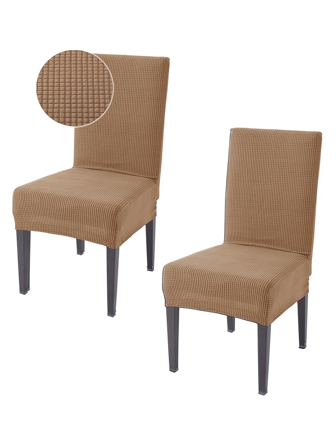 

HOKIPO Brown 2 Pieces Textured Stretchable Jacquard Dining Table Chair Covers