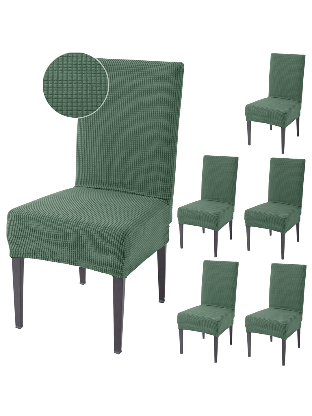 

HOKIPO Green 6 Pieces Textured 200 GSM Jacquard Chair Covers