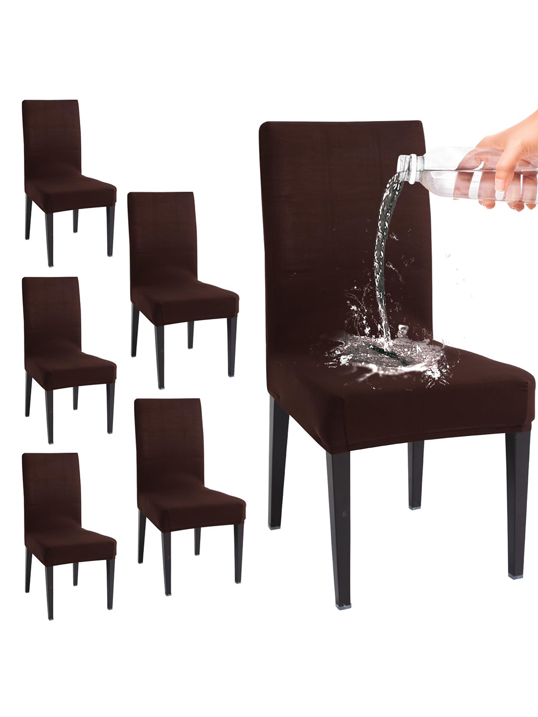 

HOKIPO 6 Piece Stretchable Water-Resistant Chair Covers, Brown