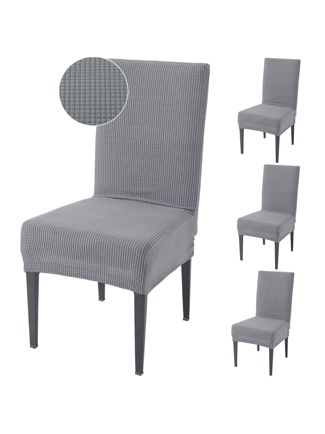 

HOKIPO Grey Melange 6 Pieces 200 GSM Jacquard Stretchable Chair Covers