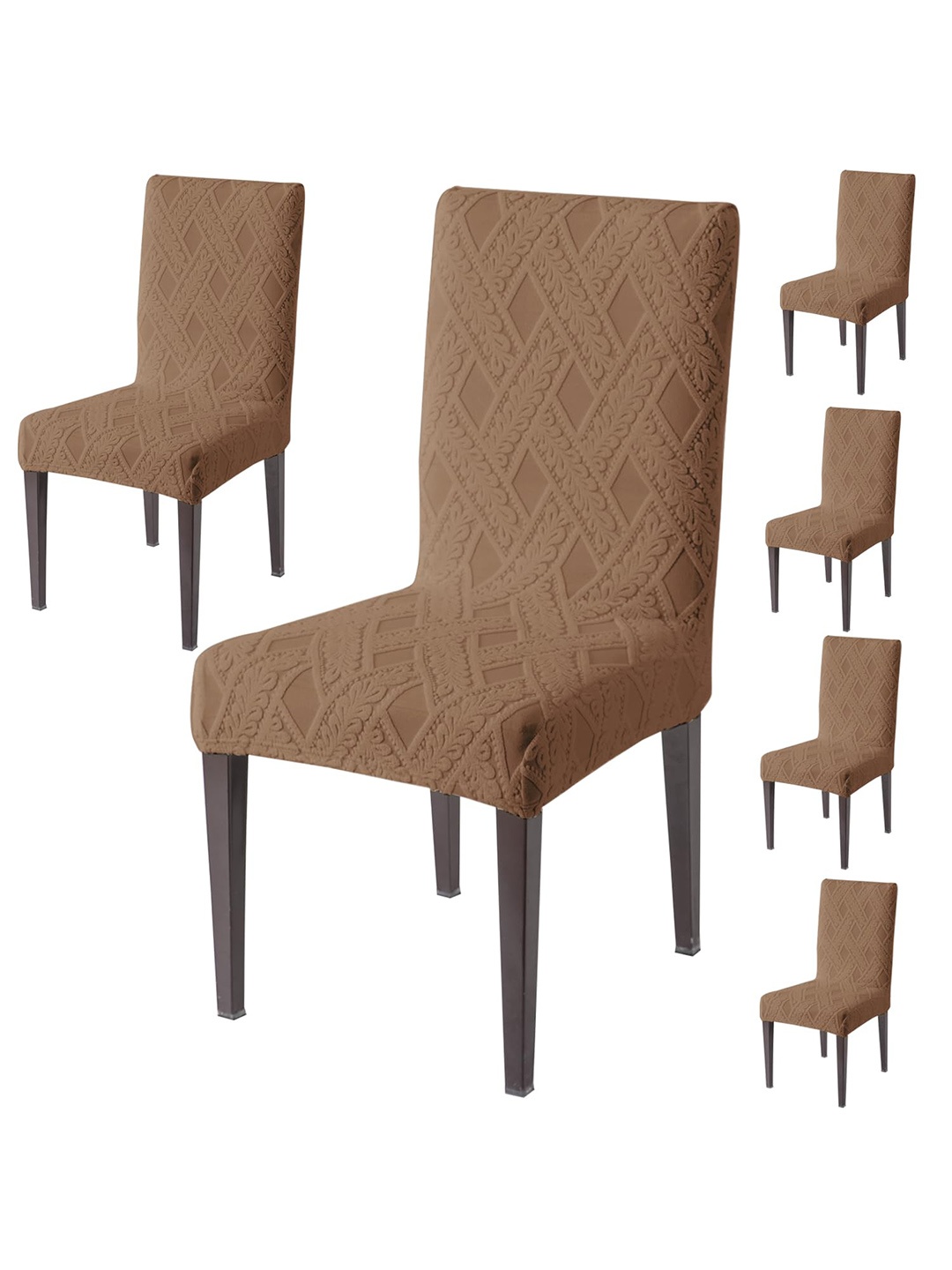 

HOKIPO Brown 6 Pieces Jacquard 190 GSM Chair Covers