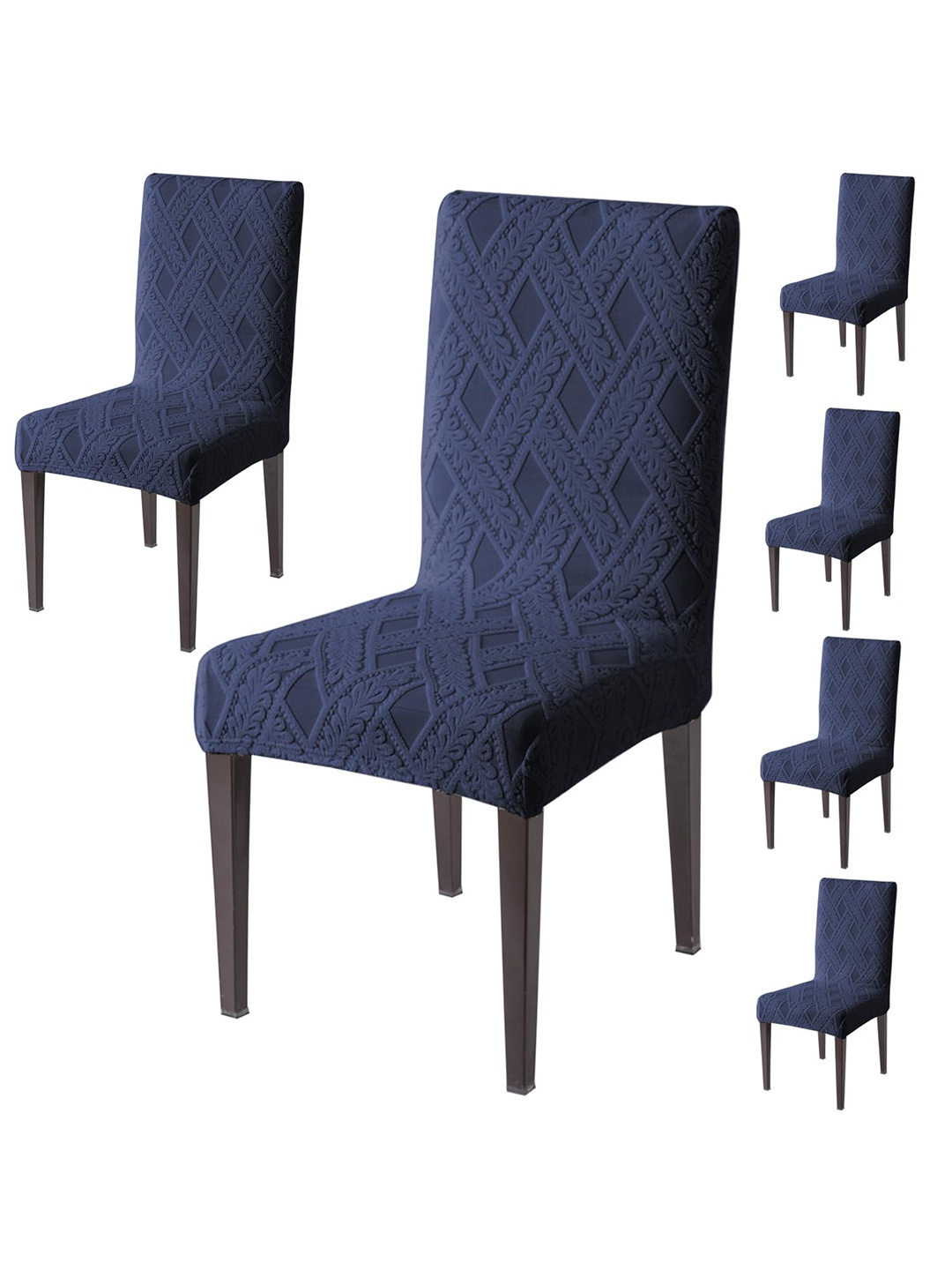 

HOKIPO 6 Pcs Navy Blue Jacquard Stretchable Chair Covers