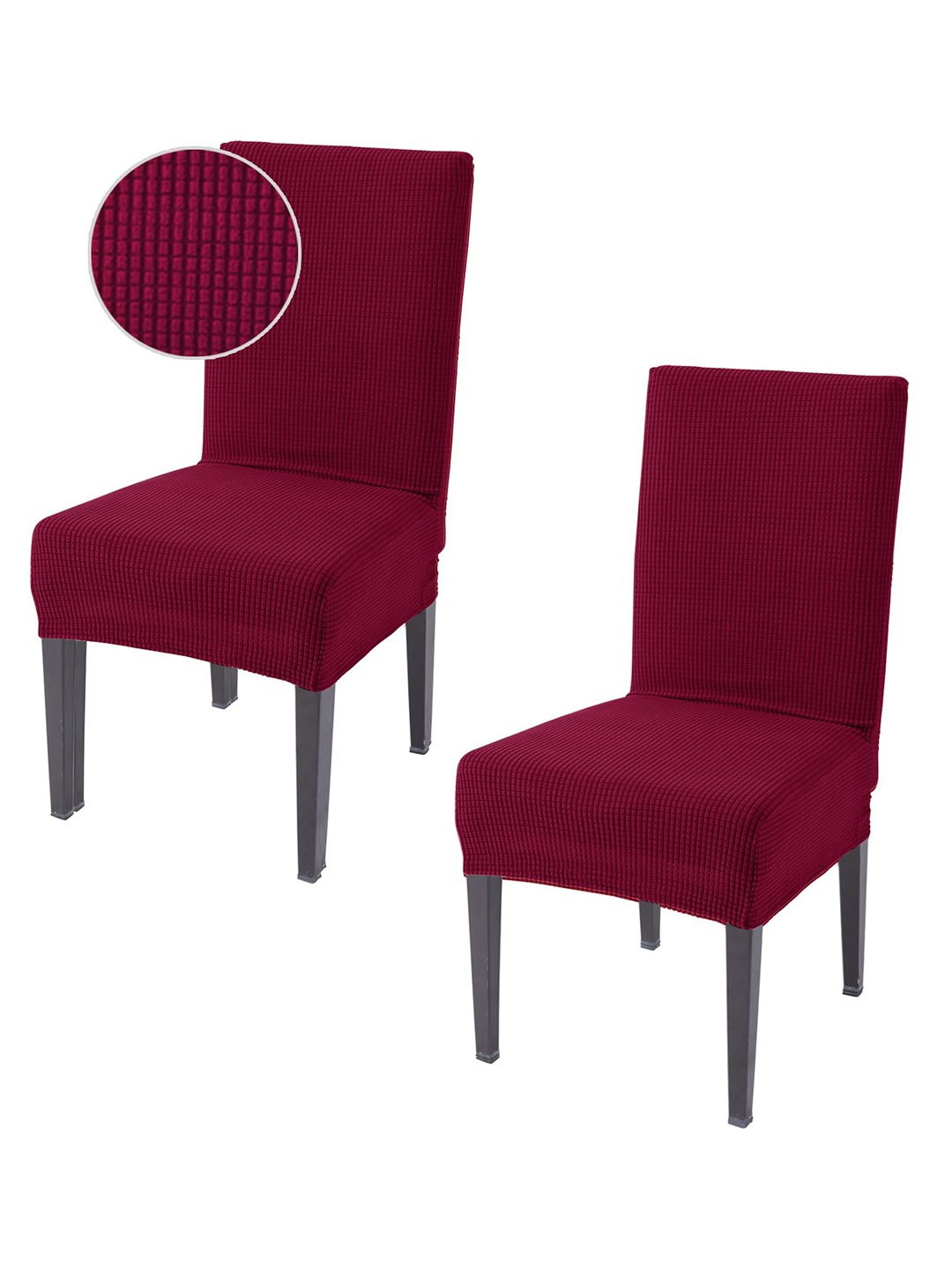 

HOKIPO Maroon 2 Pieces Textured 200 GSM Jacquard Chair Covers