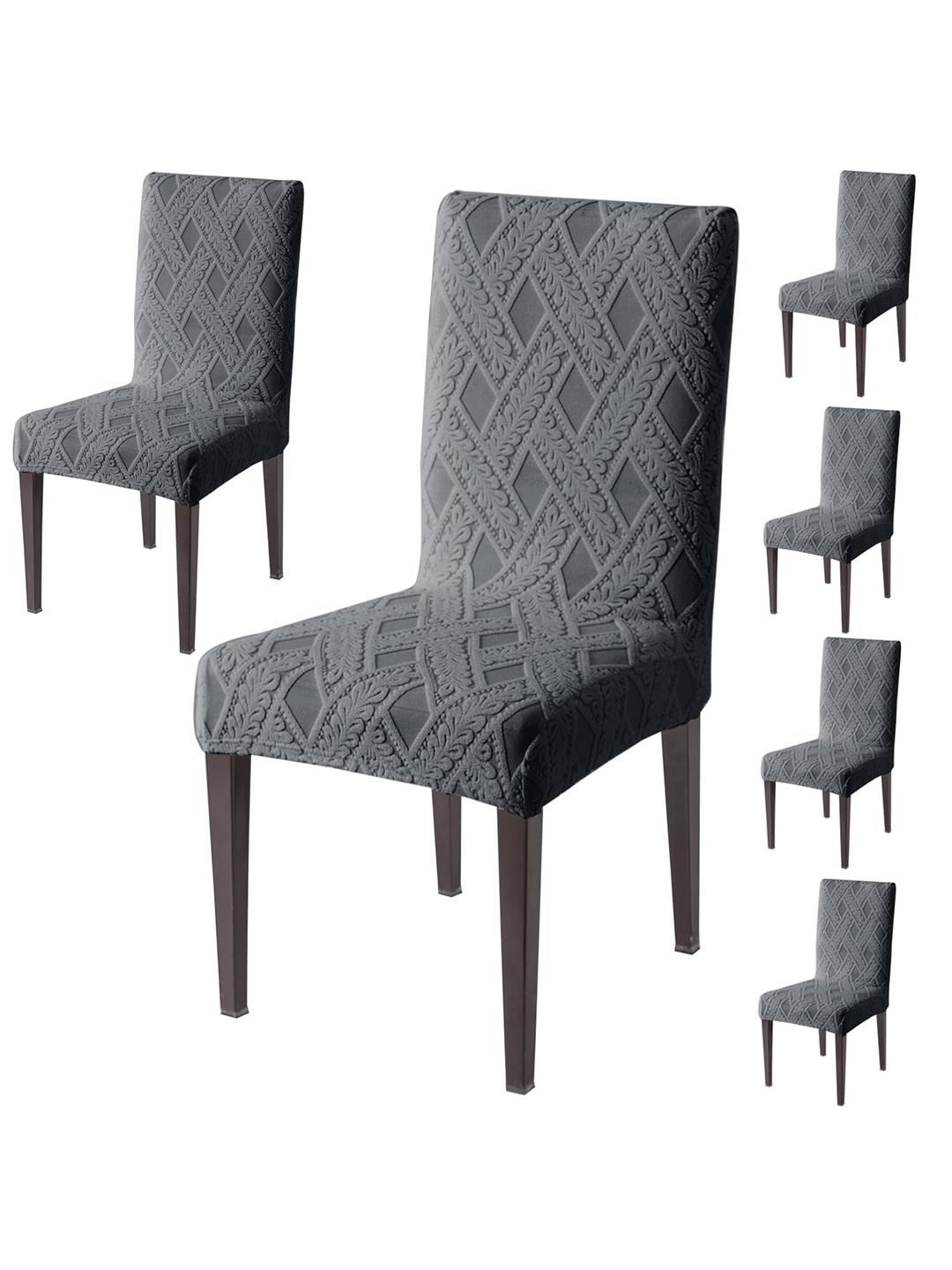 

HOKIPO 6 Pieces Jacquard 200 GSM Chair Covers, Grey