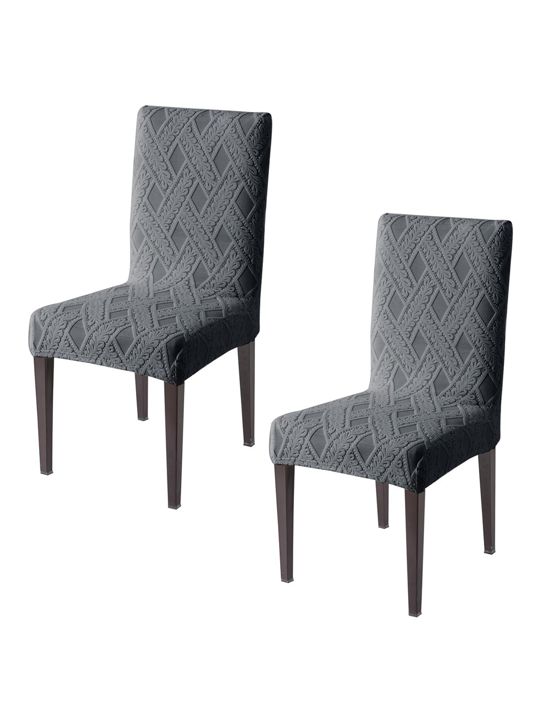 

HOKIPO 2 Pcs Grey Jacquard 200 GSM Stretchable Chair Covers