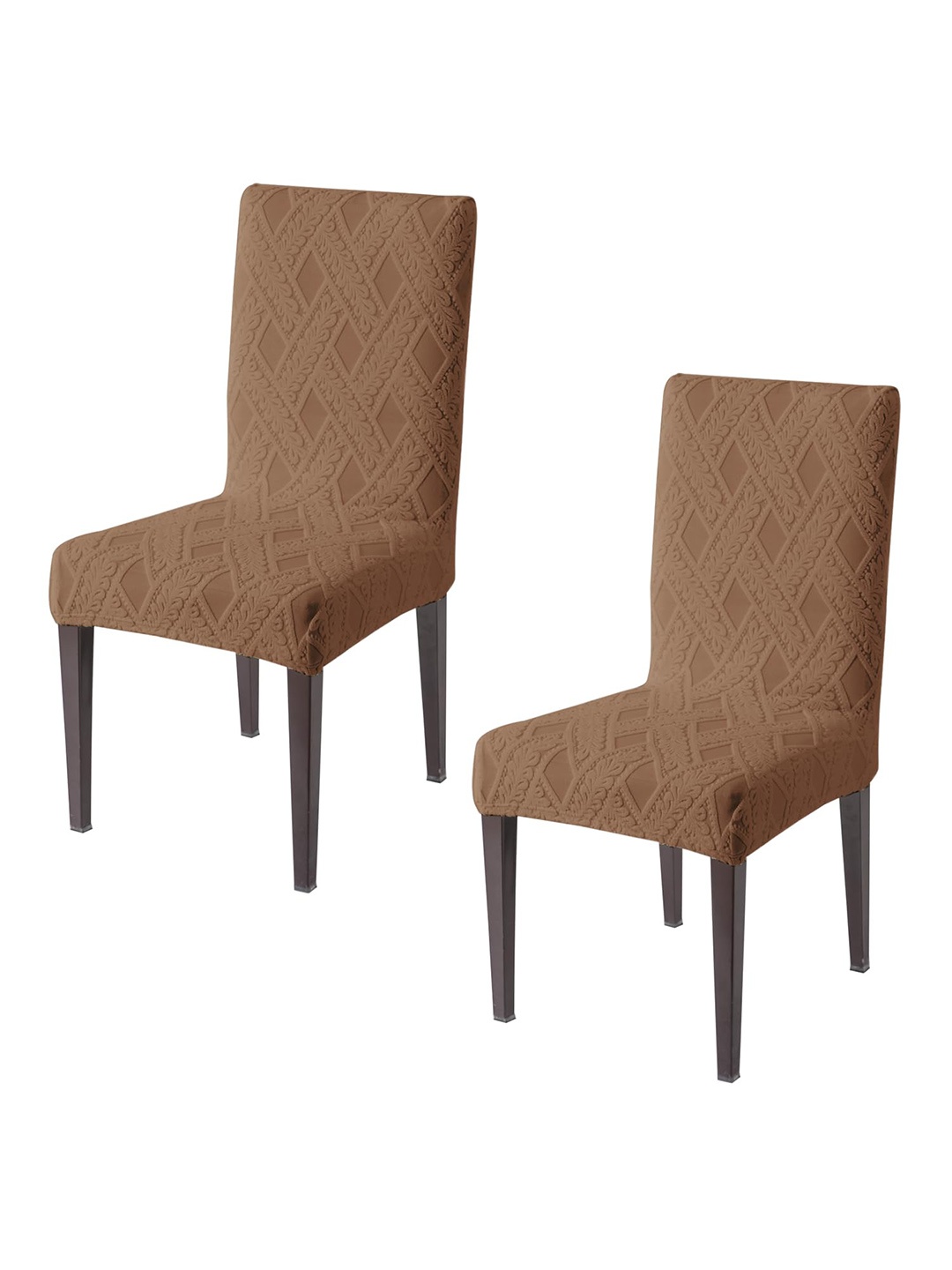 

HOKIPO 2 Pieces Brown Jacquard Textured Stretchable Chair Covers