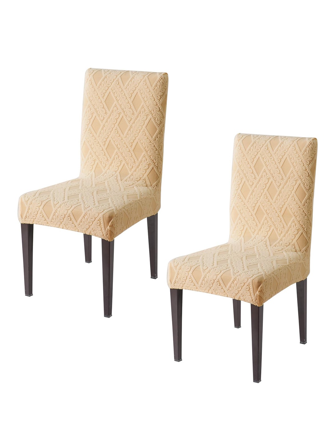 

HOKIPO Beige 2 Pieces Textured Jacquard 190 GSM Chair Covers