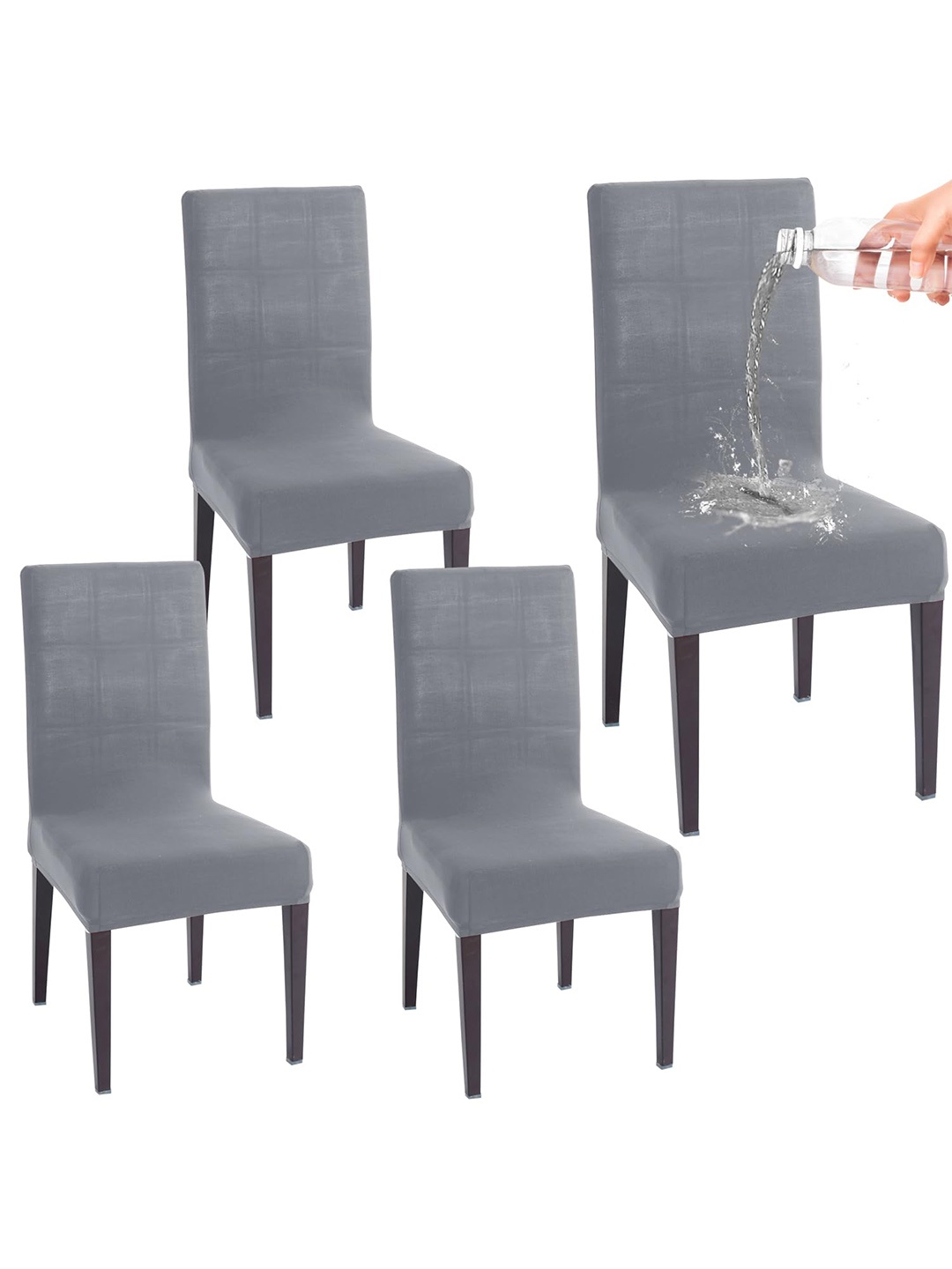 

HOKIPO Grey 4 Pieces Melange Textured Water Resistant Jacquard Chair Covers, Grey melange