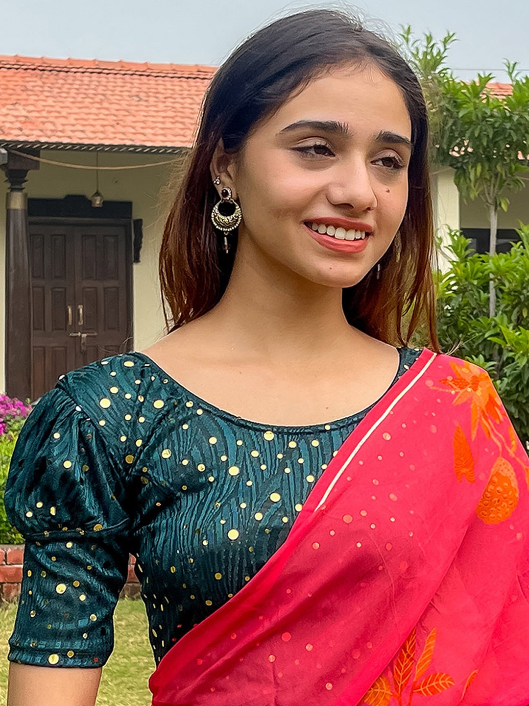 

Bindigasm's Advi Embellished Jacquard Stretchable Saree Blouse, Green