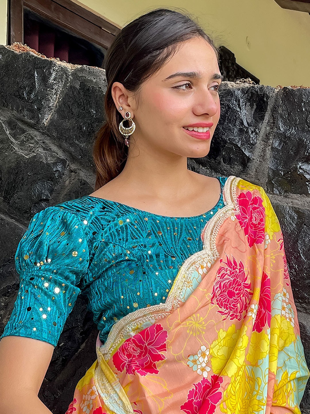 

Bindigasm's Advi Embellished Jacquard Stretchable Saree Blouse, Green