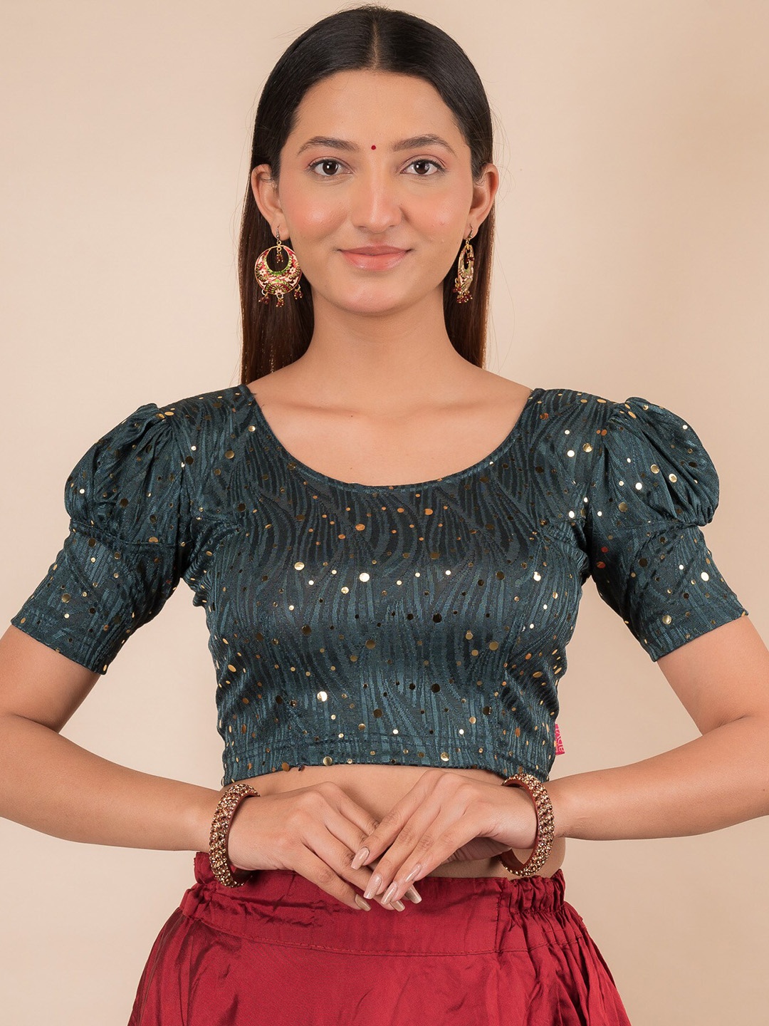 

Bindigasm's Advi Embellished Jacquard Stretchable Saree Blouse, Blue