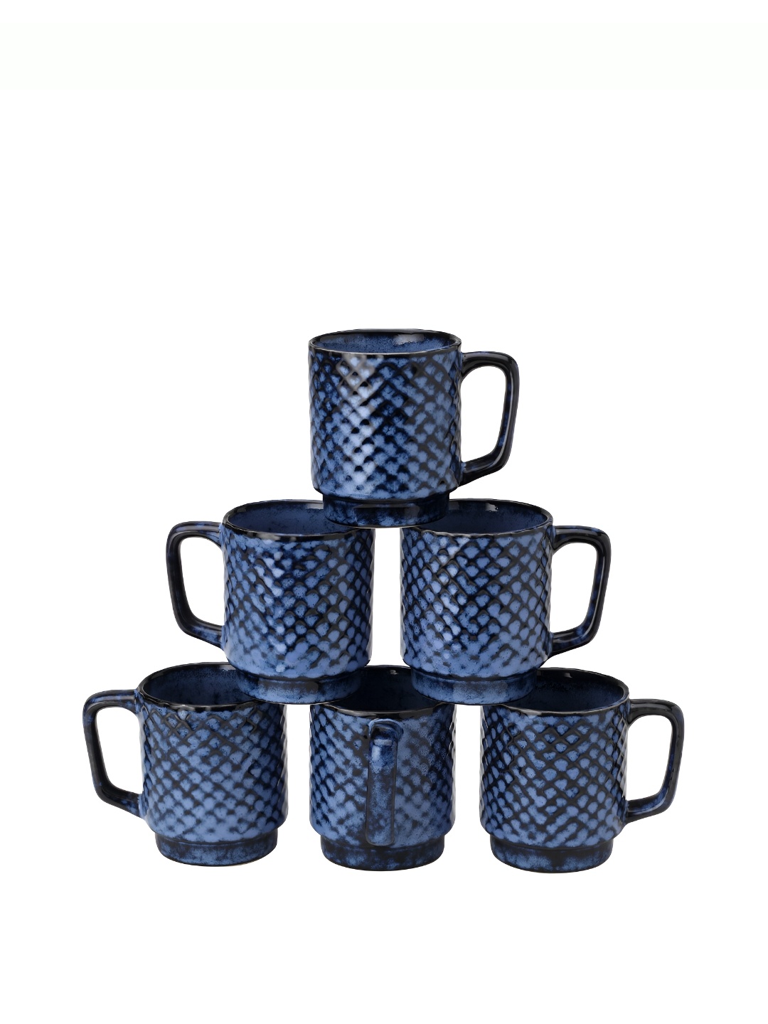 

BODHI HOUSE Blue 6 Pieces Textured Ceramic Glossy Coffee Mugs 275 ML Each