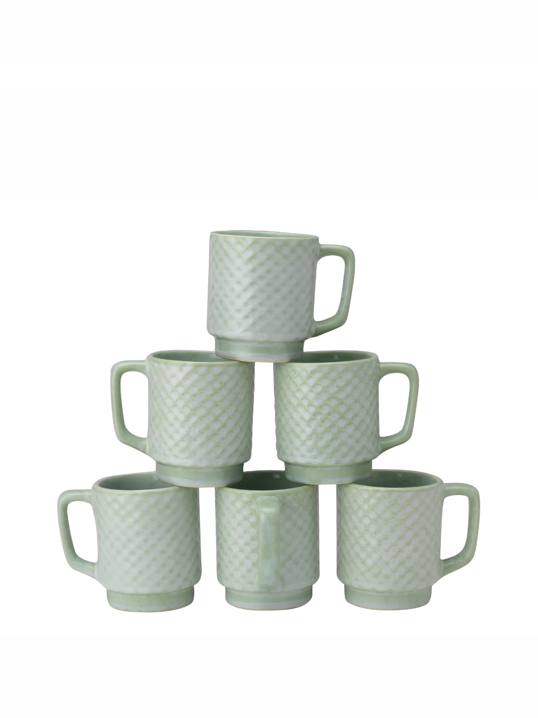 

BODHI HOUSE Mint Green 6 Pieces Textured Ceramic Glossy Coffee Mugs 275 ML Each