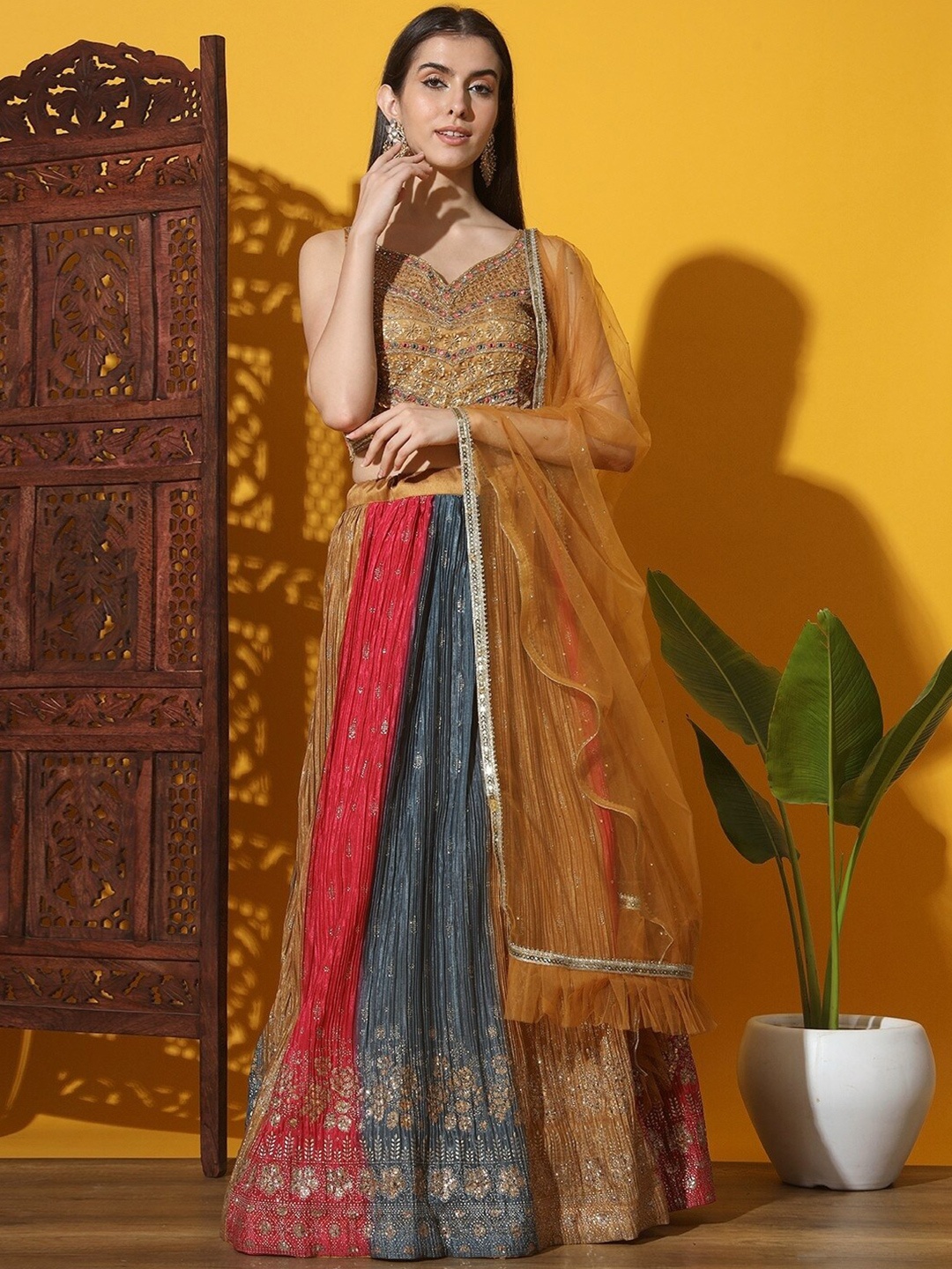 

Chhabra 555 Embellished Made to Measure Lehenga & Choli With Dupatta, Mustard