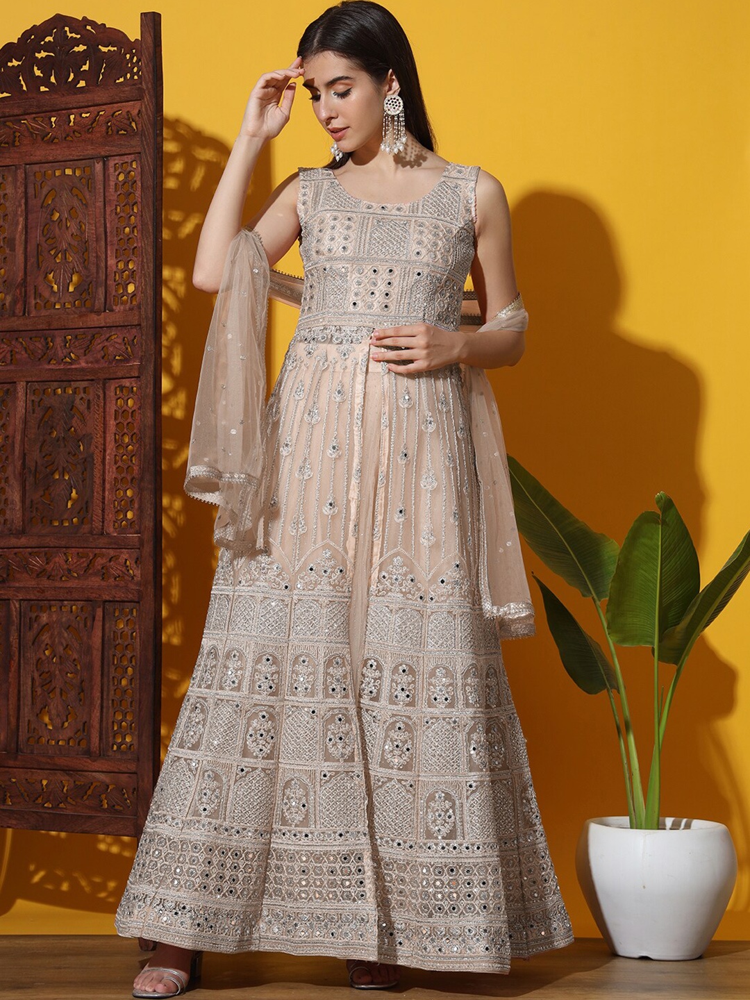 

Chhabra 555 Embellished Made to Measure Lehenga & Choli With Dupatta, Beige