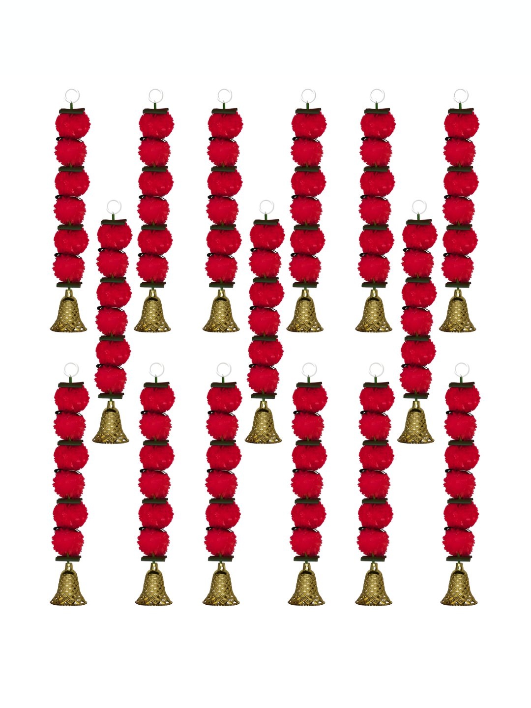 

iHandikart Red 15 Pieces Hanging Marigold Garland With Bell Artificial Flower