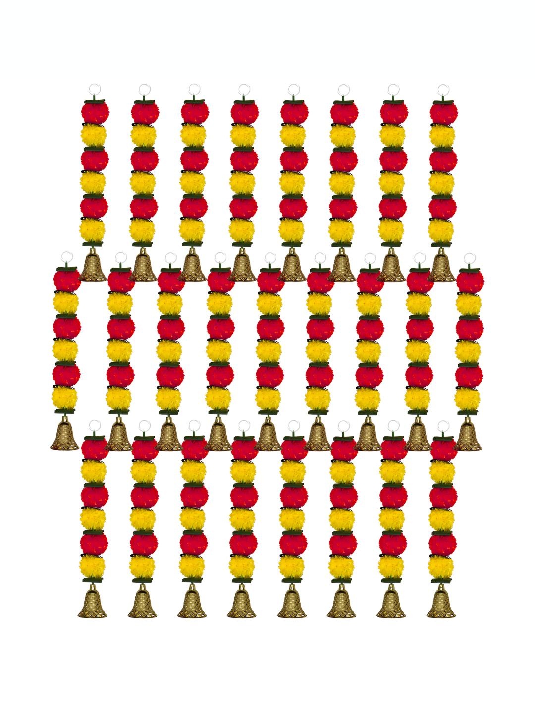 

iHandikart Red & Yellow 25 Pieces Marigold Garland with Bell Artificial Flowers