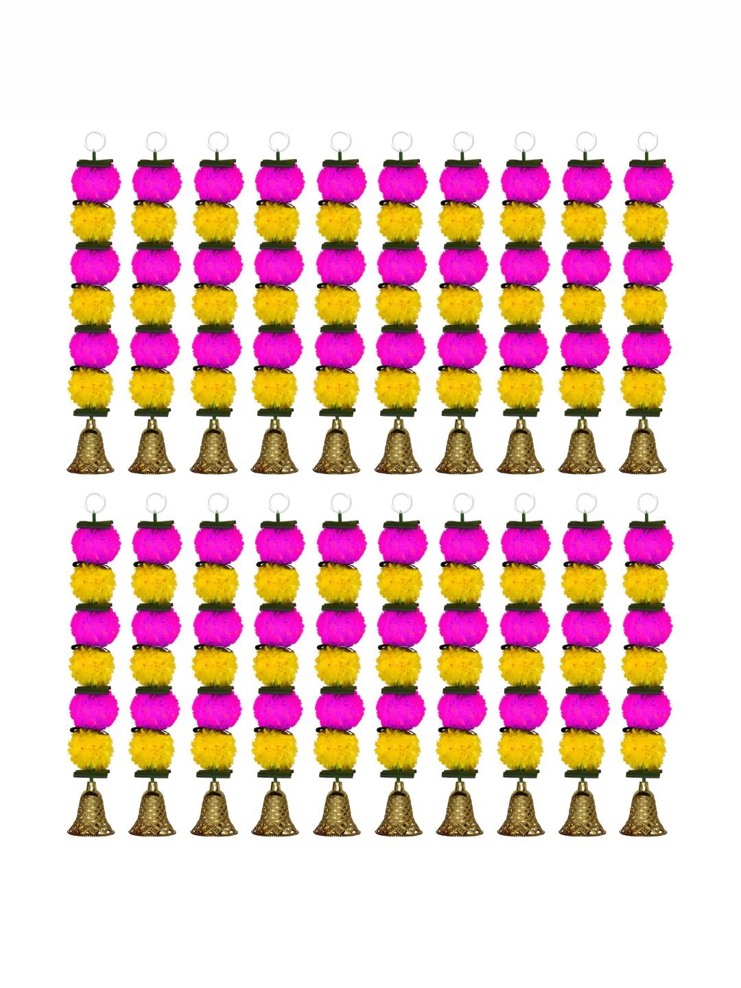 

iHandikart Yellow & Pink 20 Pieces Hanging Marigold Artificial Flowers