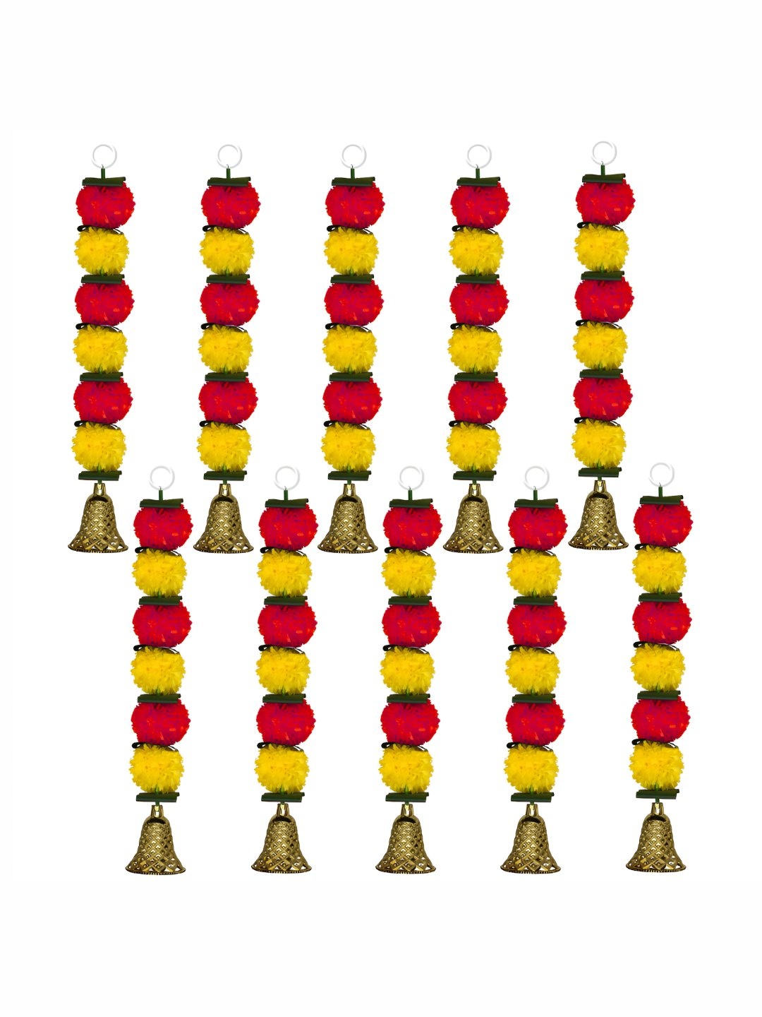 

iHandikart Yellow & Red 10 Pieces Hanging Marigold Artificial Flowers