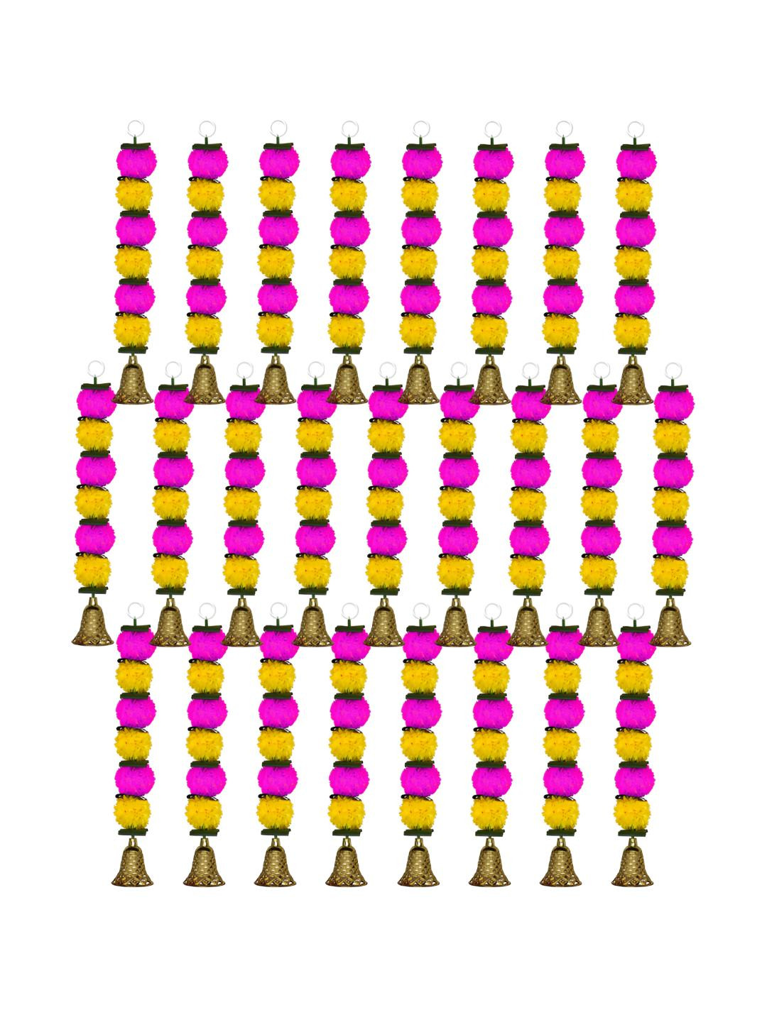 

iHandikart Yellow & Pink 25 Pieces Hanging Marigold Artificial Flowers