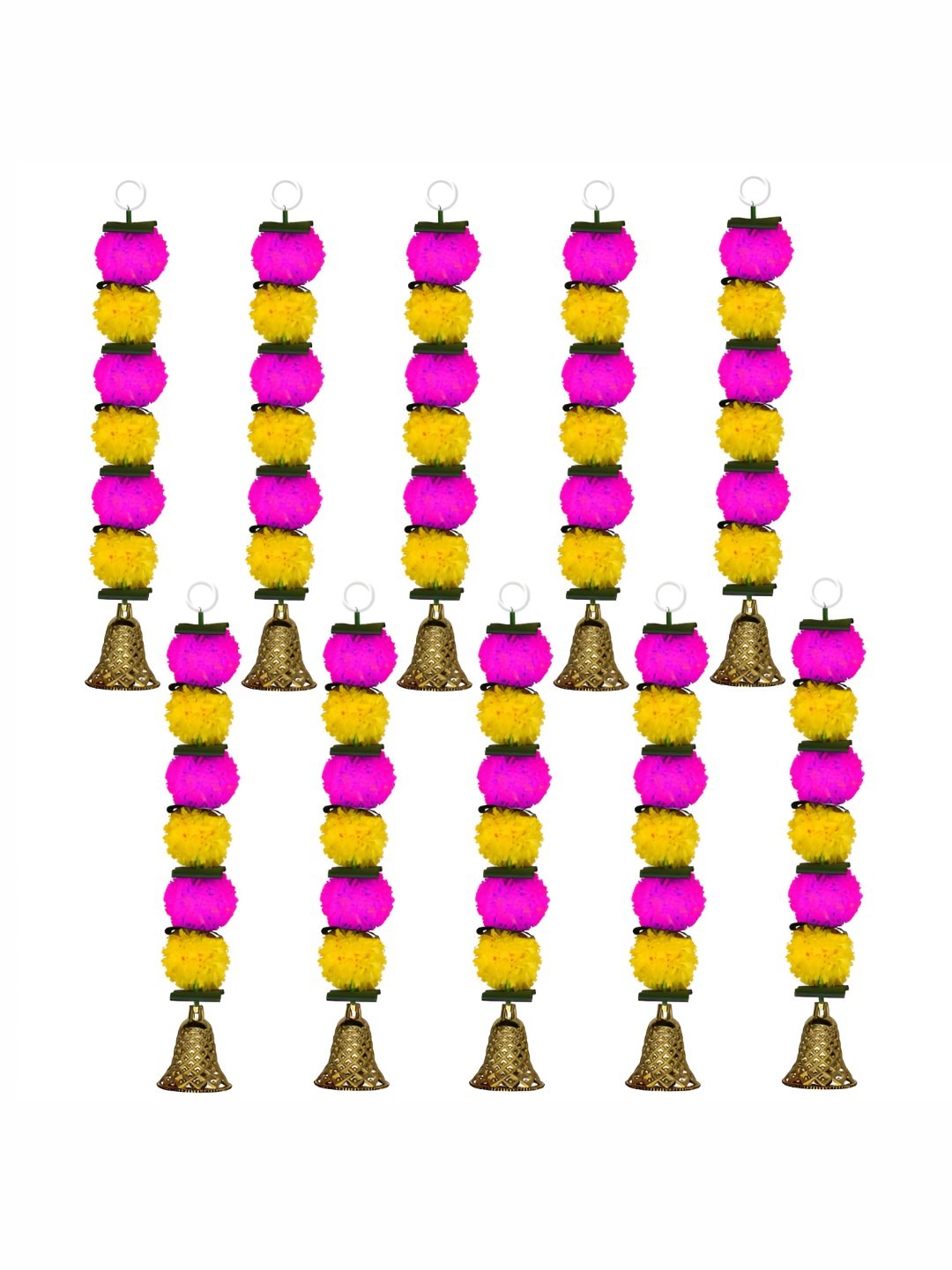 

iHandikart Yellow & Pink 10 Pieces Hanging Marigold Artificial Flowers
