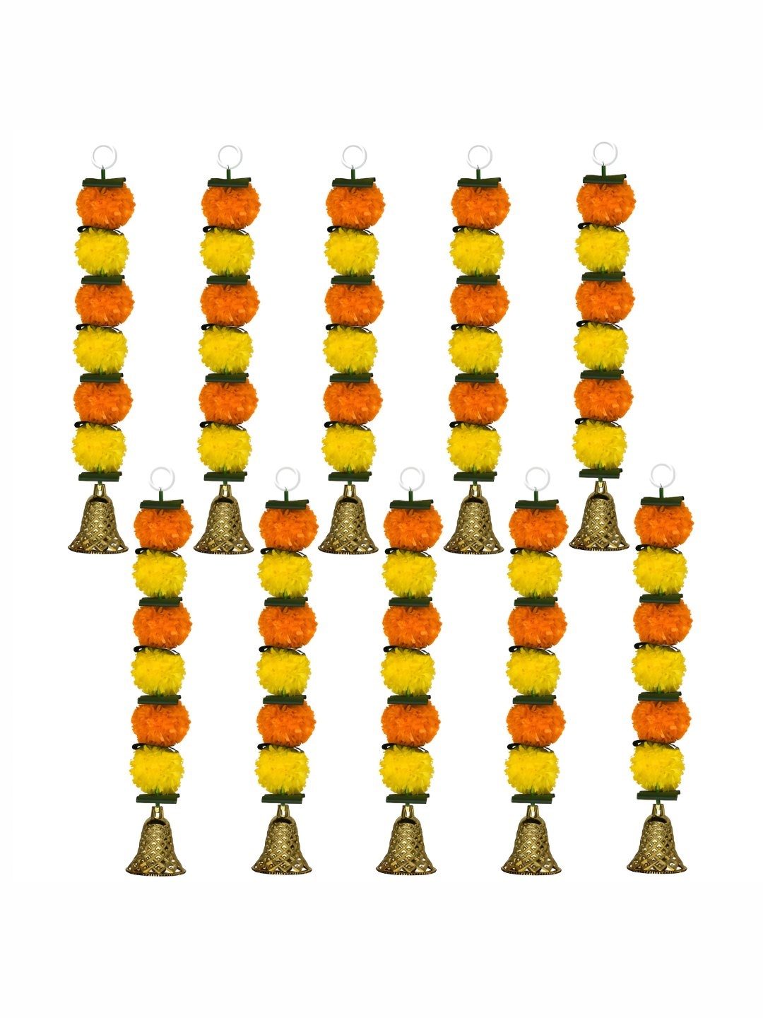 

iHandikart Yellow & Orange 10 Pieces Hanging Marigold Artificial Flower