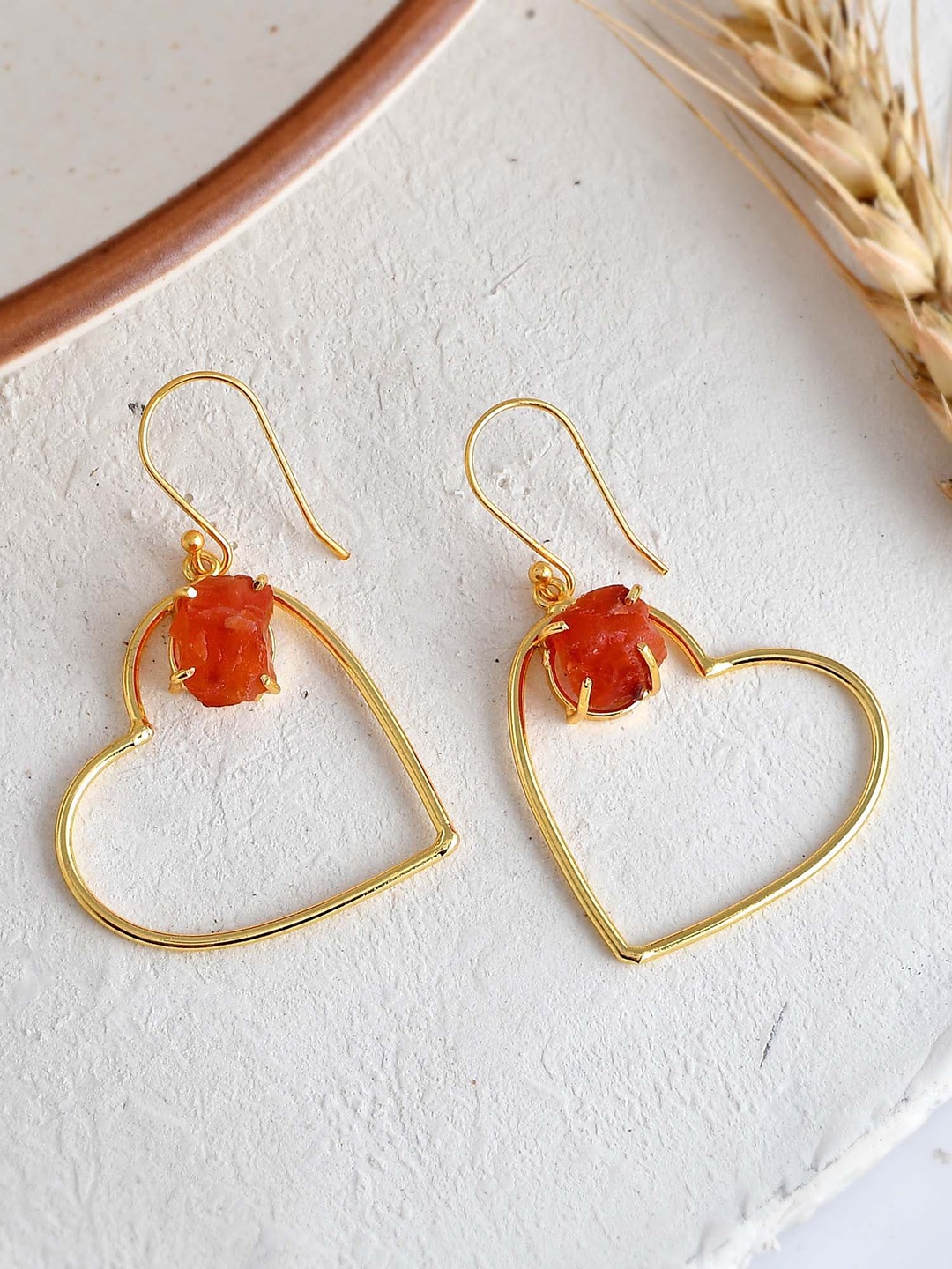 

ZURII Brass-Plated Stone studded Heart Shaped Earrings, Yellow