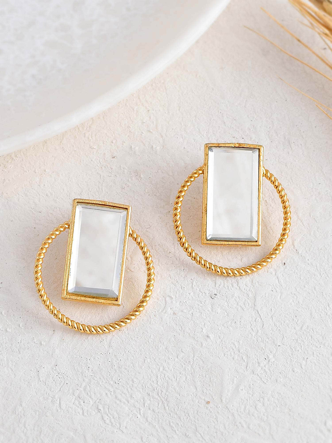 

ZURII Brass-Plated Mirror Contemporary Stud Earrings, White