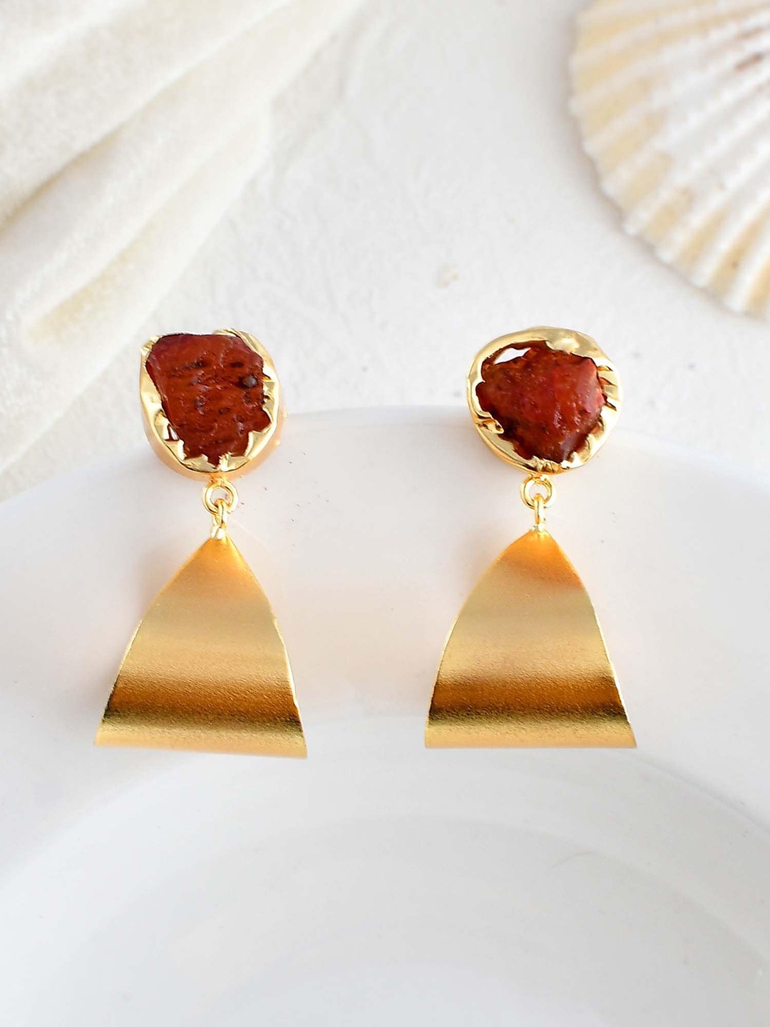 

ZURII Brass-Plated Stone Studded Contemporary Drop Earrings, Orange