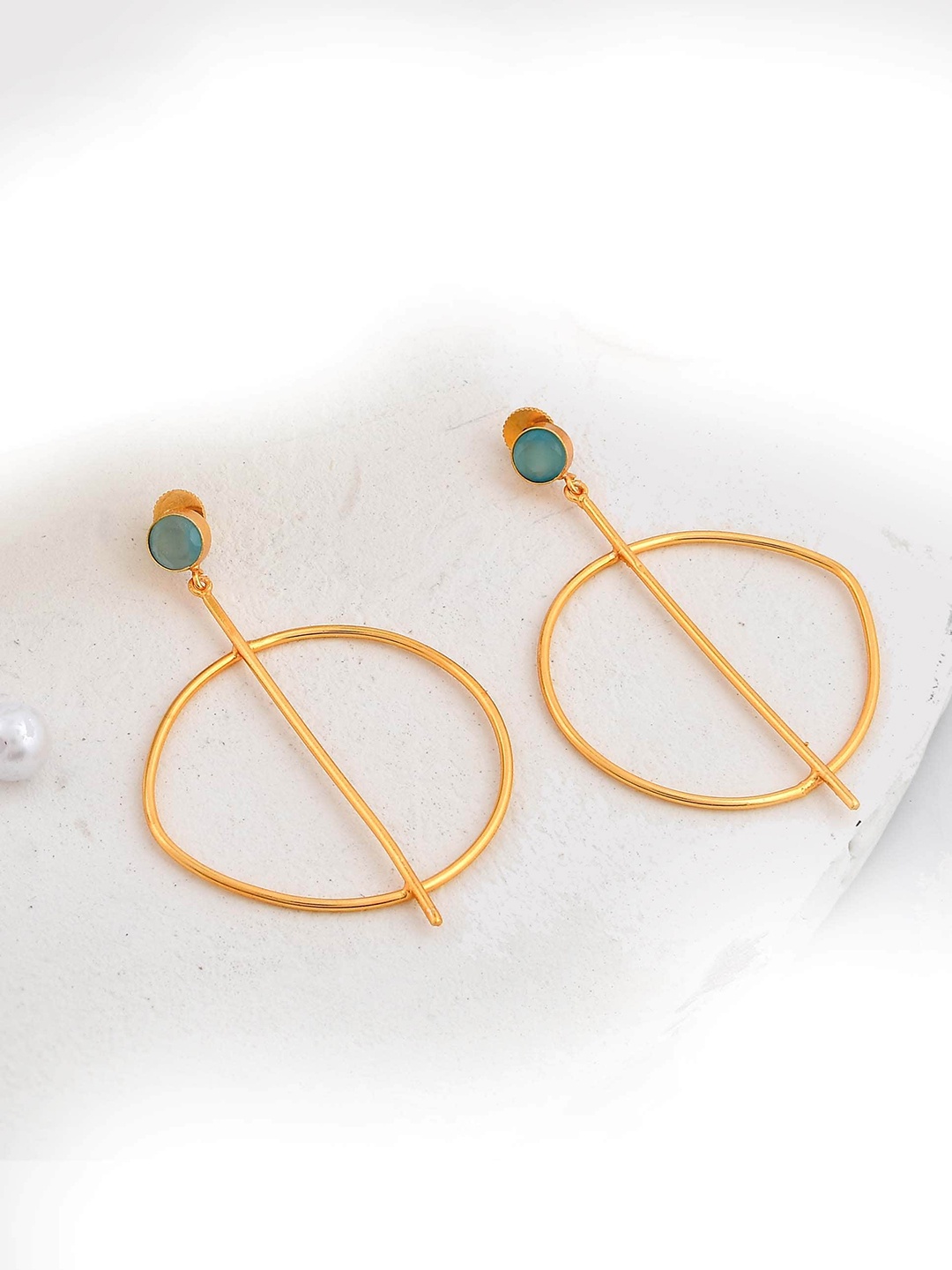 

ZURII Stone Studded Contemporary Drop Earrings, Gold