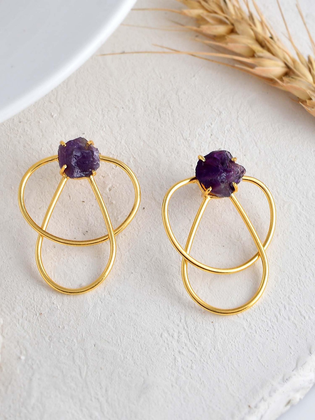 

ZURII Stone Studded Rough Inter Tangled Drop Earrings, Gold