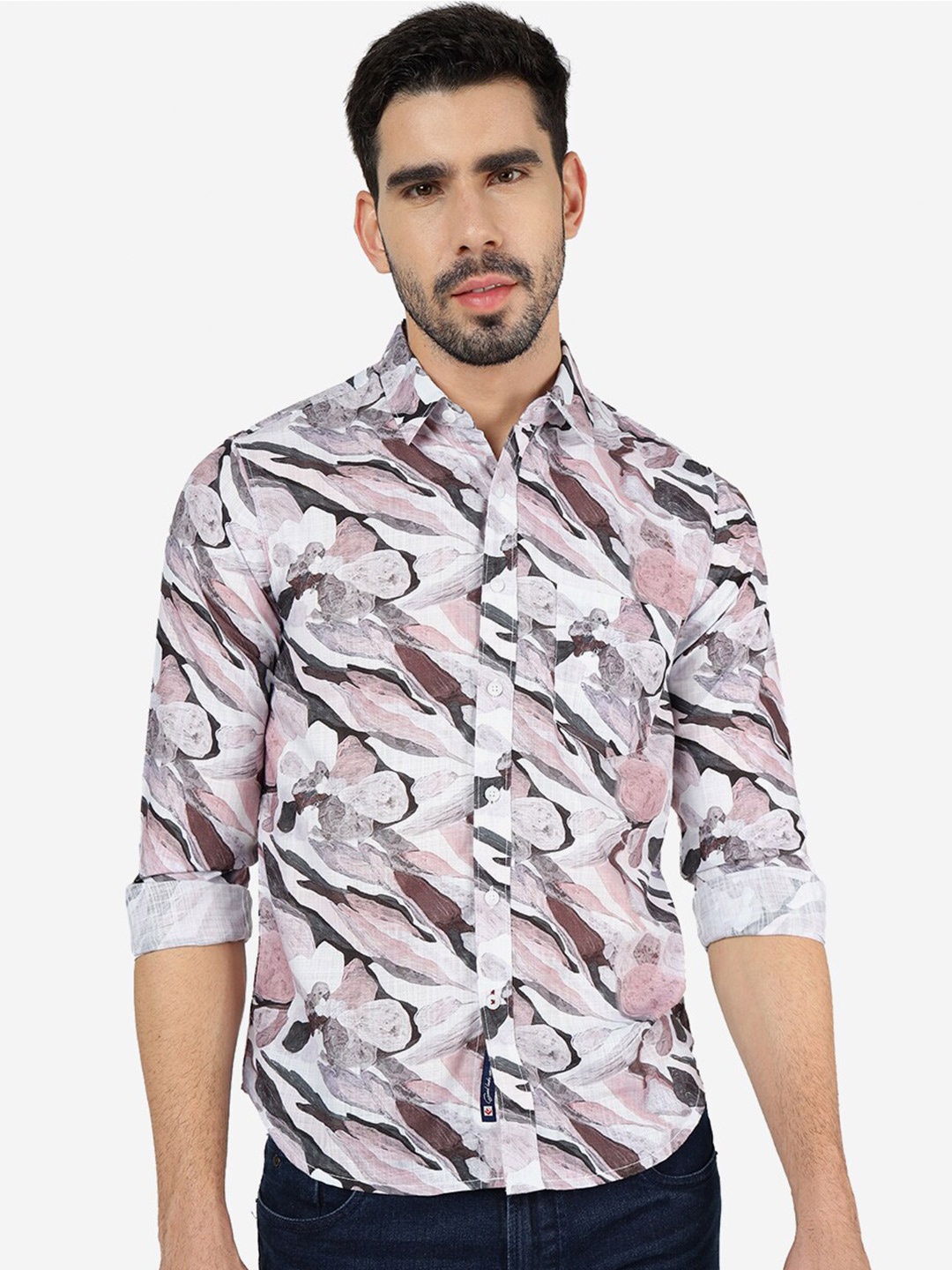 

Greenfibre Slim Fit Abstract Printed Cotton Casual Shirt, Pink