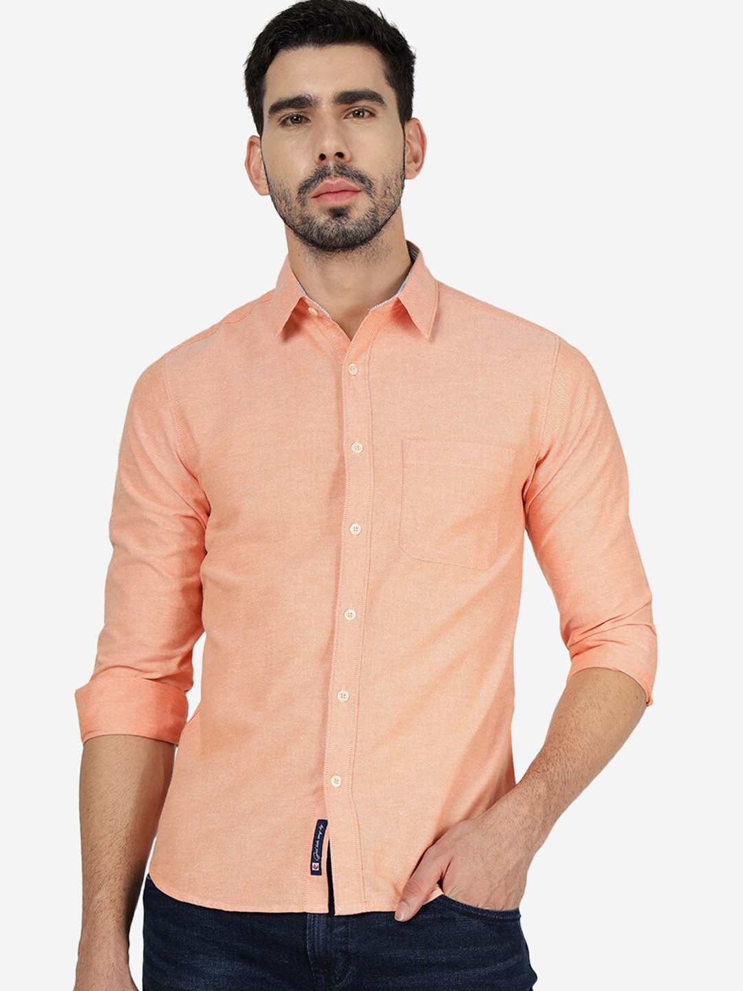 

Greenfibre Spread Collar Slim Fit Cotton Casual Shirt, Orange