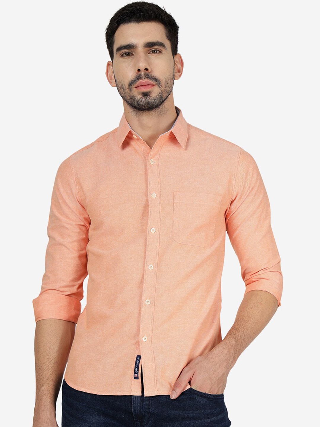 

Greenfibre Spread Collar Slim Fit Cotton Casual Shirt, Orange