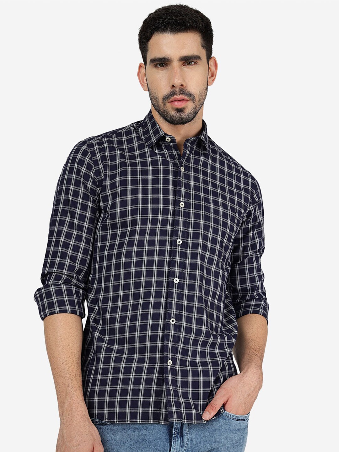 

JADE BLUE Checked Slim Fit Pure Cotton Casual Shirt