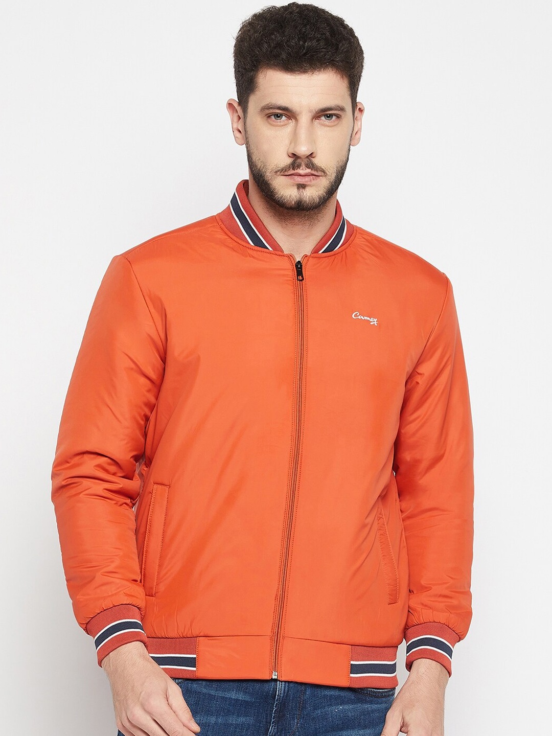 

Camey Stand Collar Lightweight Bomber Jacket, Rust